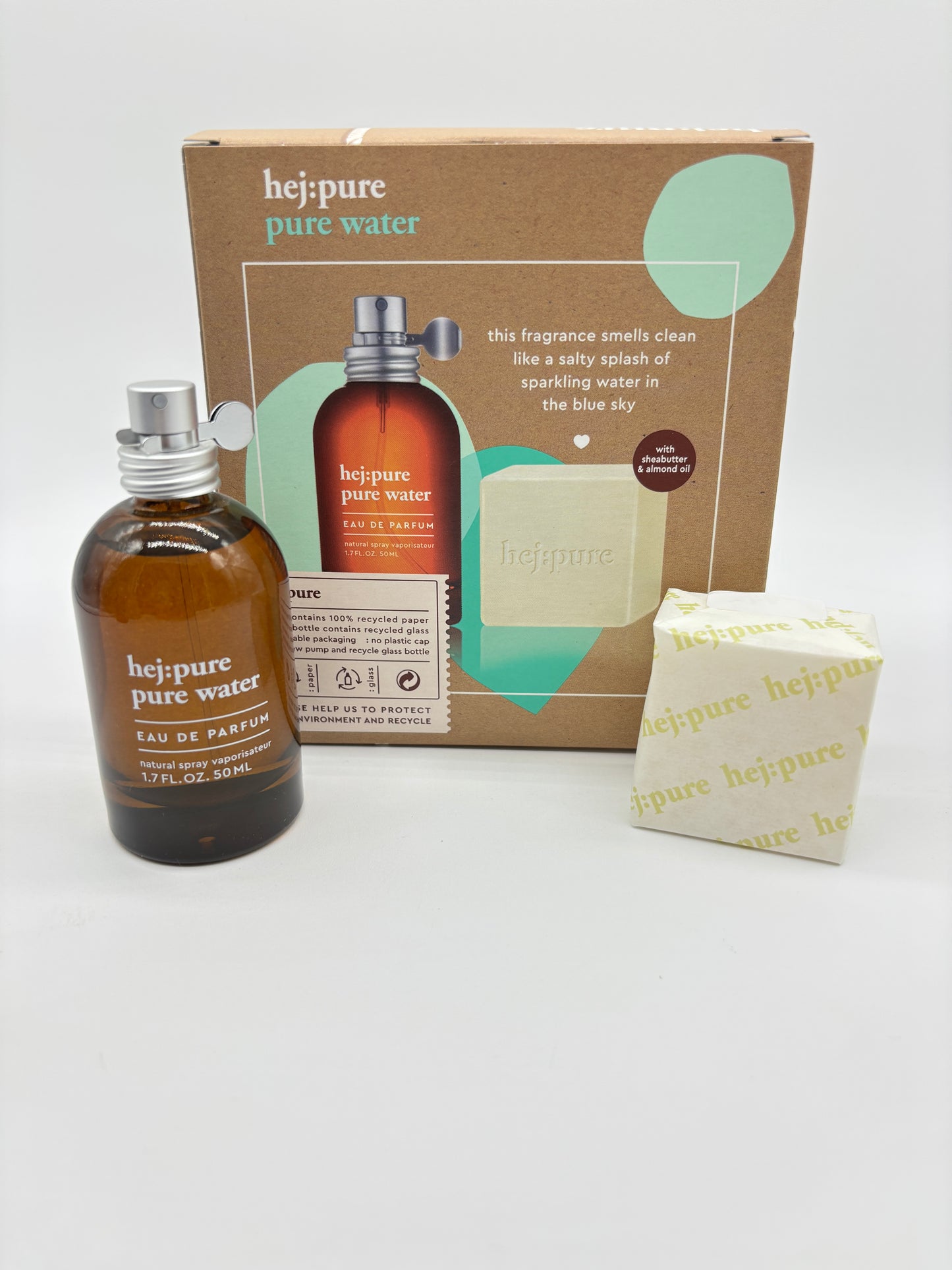 hej:pure pure water Eau de Parfum 50 ml + Seife mit Sheabutter & Almond Oil Geschenkset