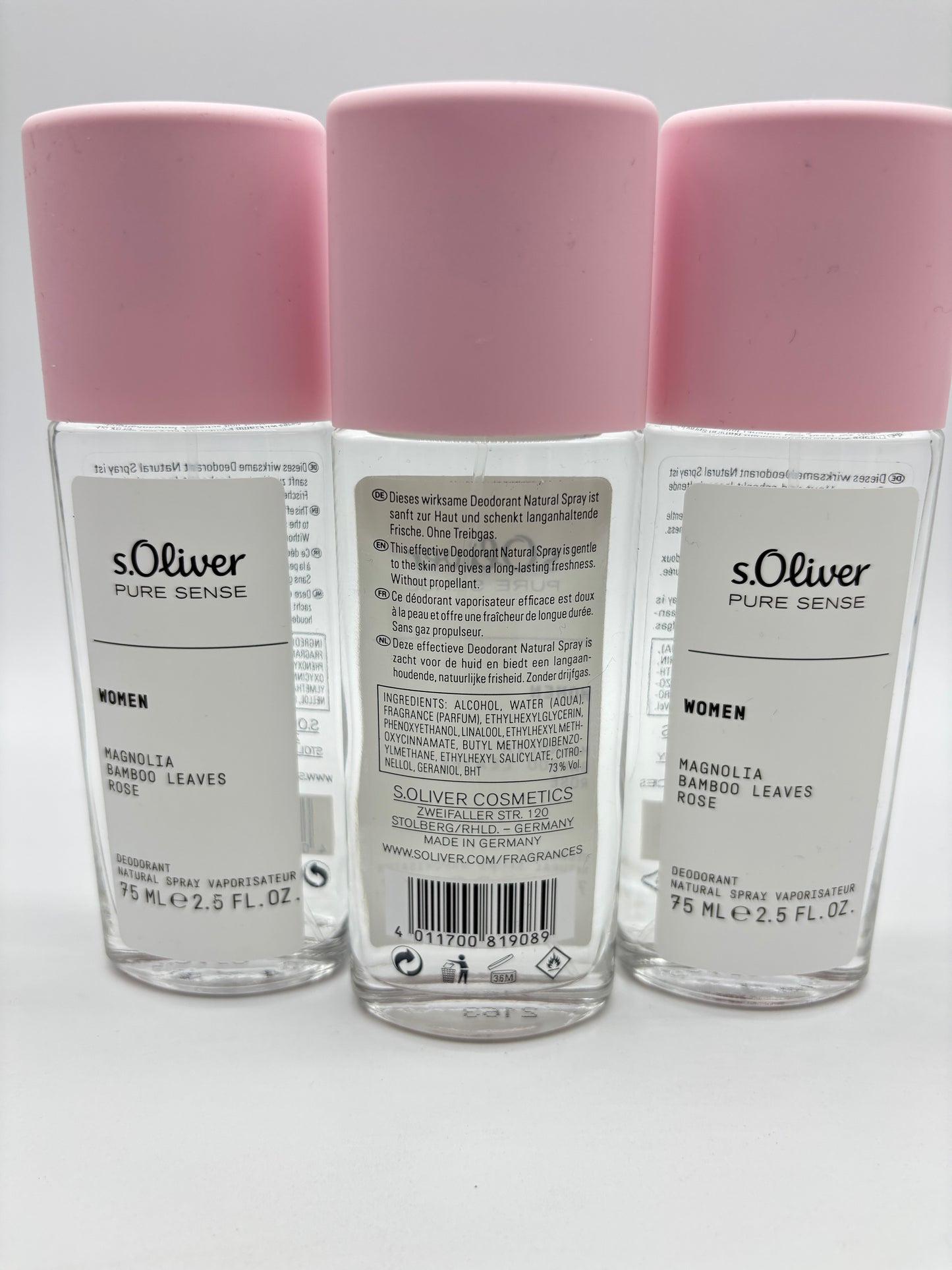 s.Oliver Pure Sense Magnolia Bamboo Leaves Rose Deodorant Natural Spray 3 x 75 ml