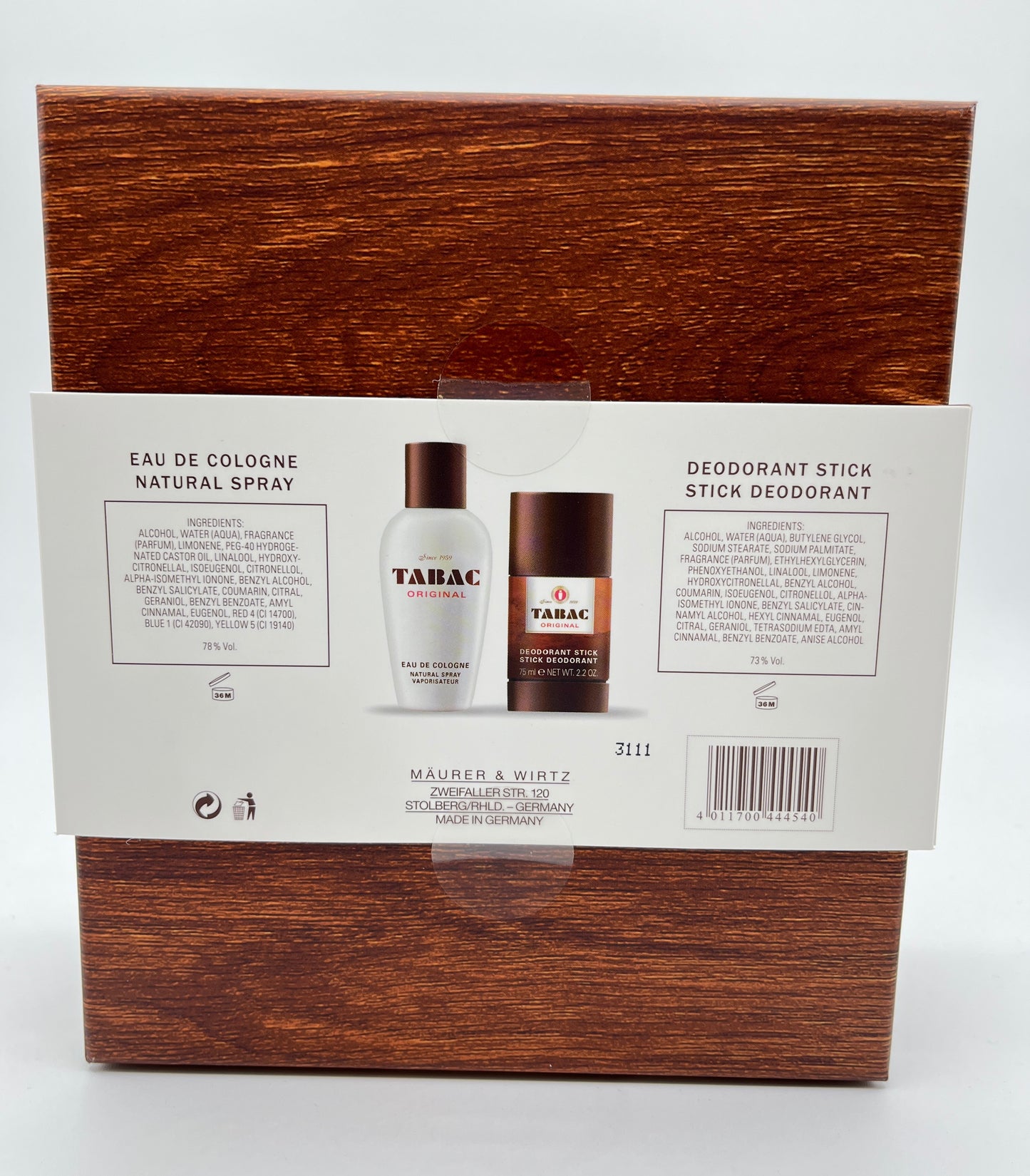 Tabac Original Duo Geschenkset Holzoptik Eau de Cologne 100 ml + Deodorant Stick 75 ml