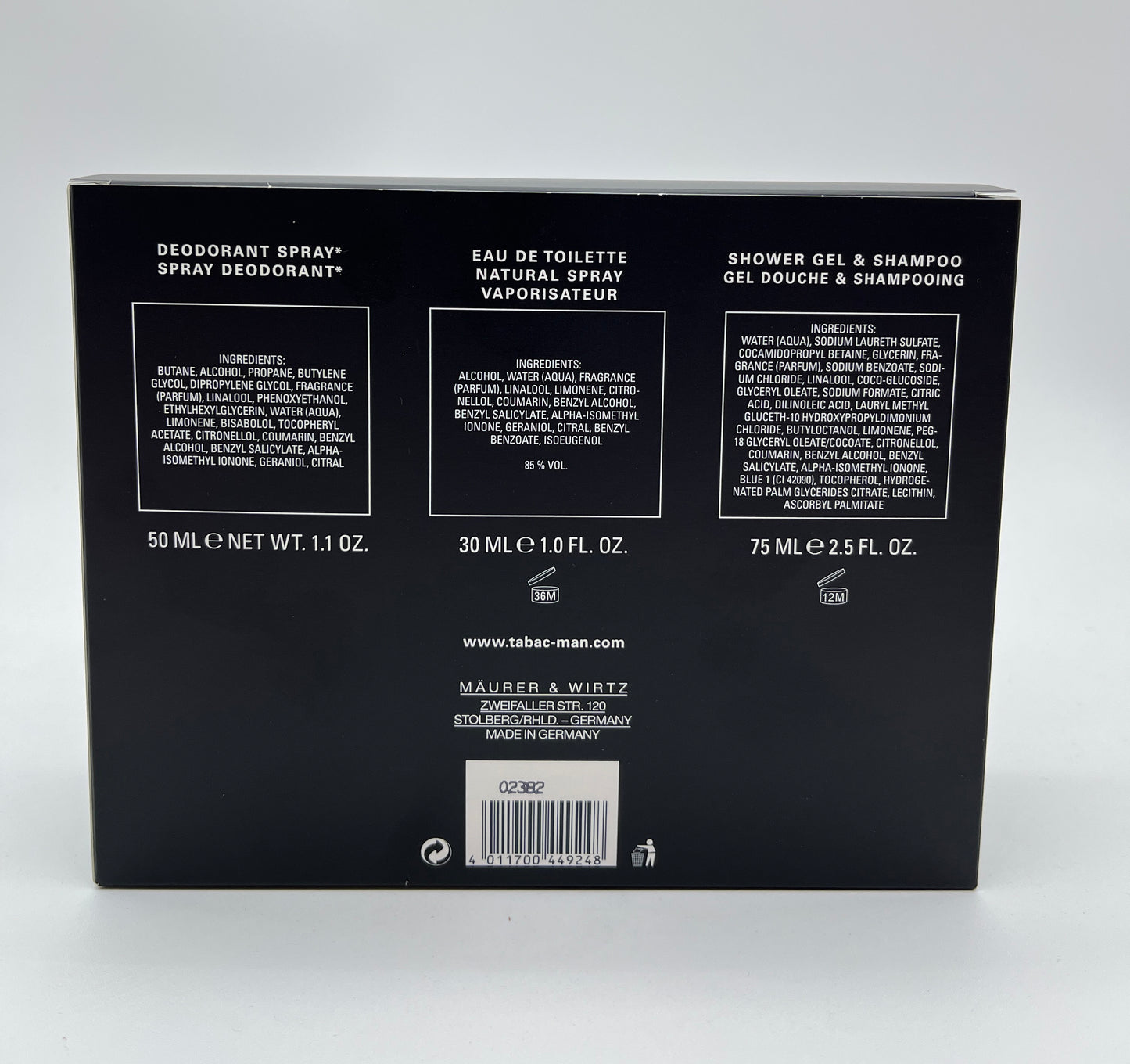 Tabac Man Trio Geschenkset Eau de Toilette 30 ml + Shampoo 75 ml + Deodorant 50 ml