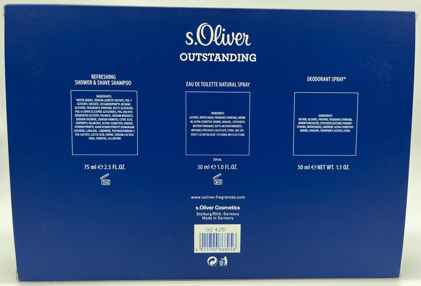 s.Oliver Outstanding Trio Geschenkset Eau de Toilette 30 ml + Shampoo 75 ml + Deodorant 50 ml