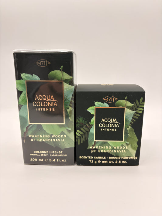 4711 ACQUA COLONIA Intense Wakening Woods of Scandinavia Eau de Cologne 100 ml je 2 x 50 ml + Duftkerze 72 g