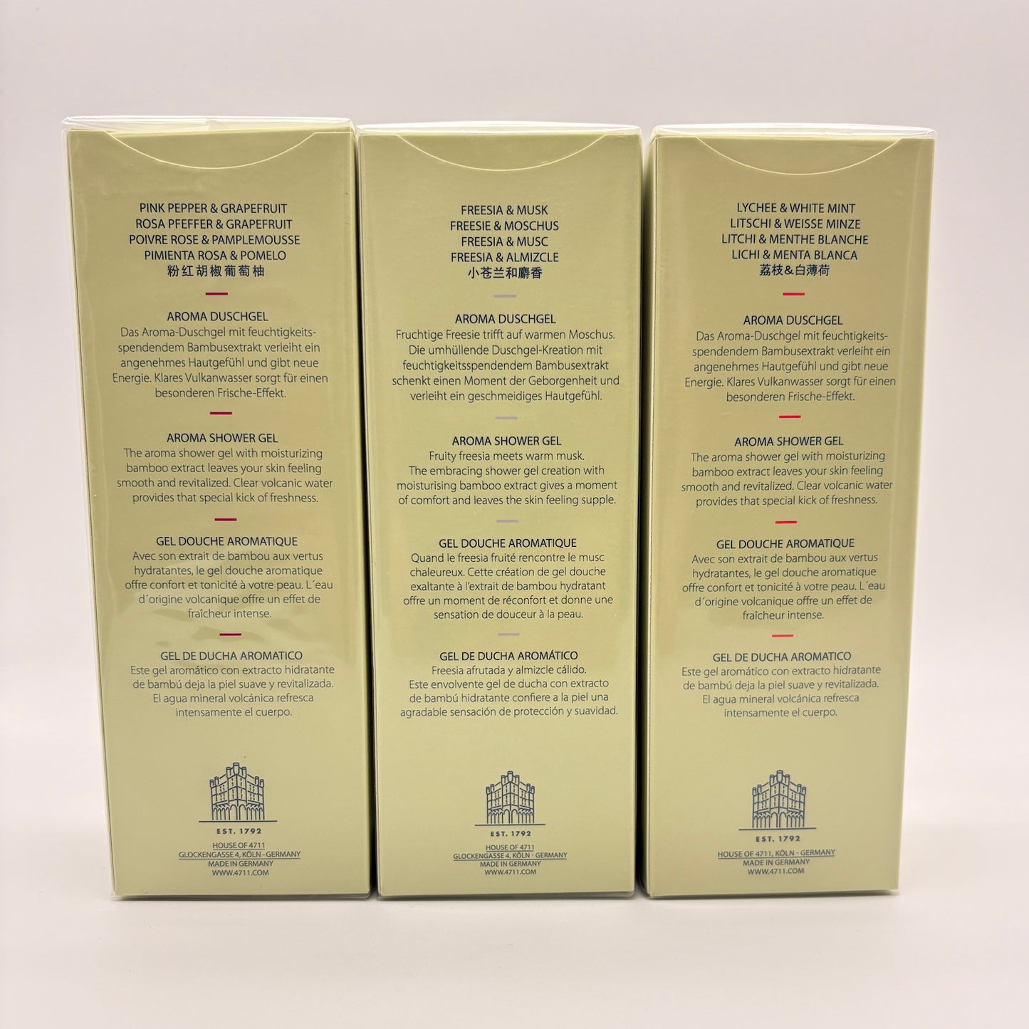 4711 ACQUA COLONIA Duschgel 3 x 200 ml Pink Pepper & Grapefruit + Freesia & Musk + Lychee & White Mint