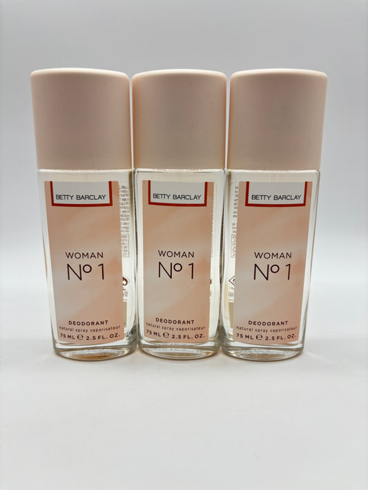 Betty Barclay N° 1 Deodorant Spray  Natural Spray Vaporisator 3 x 75 ml / 225 ml